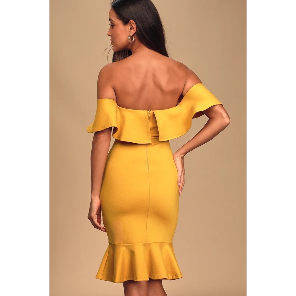 Lulus Mustard Yellow Off Shoulder Bodycon Dress - Picture 5 of 5